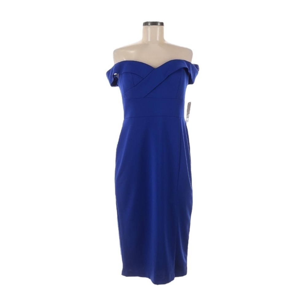NWT Aidan by Aidan Mattox Off Shoulder Blue Cocktail Dress Sz 8 Slit Midi Formal